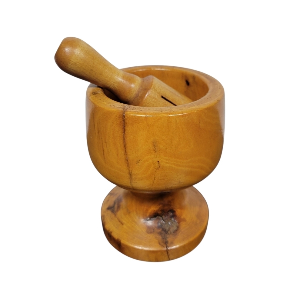 Vintage Turned Wood Mortar and Pestle Handmade Warm Golden Brown